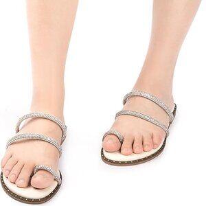 Women's Rhinestone Flat Sandals Slip On Slide Sandals - Steplink